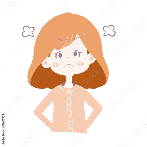 手を後ろで組んで怒っている様子の女の子のイラスト