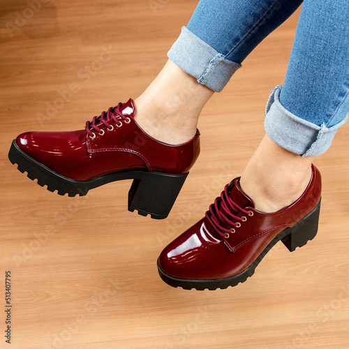 red shoes  ankle boot   bulldozer jump  shoe