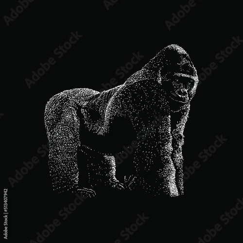 Eastern Gorilla hand drawing vector illustration isolated on black background