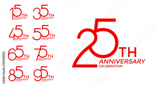 Fotografie, Tablou set of anniversary logotype red flat color special edition on white background f