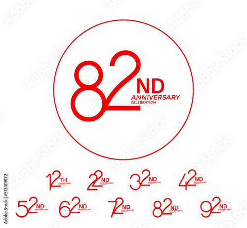 set of anniversary logotype red flat color special edition on white background for celebration