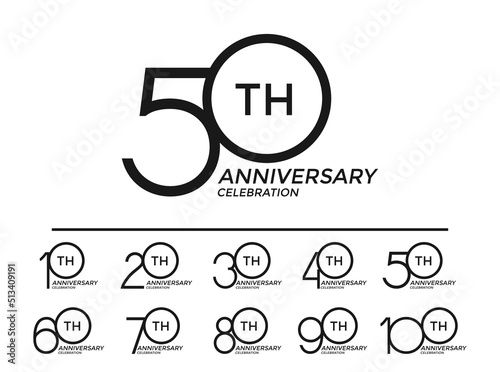 set of anniversary logotype black flat color special edition on white background for celebration