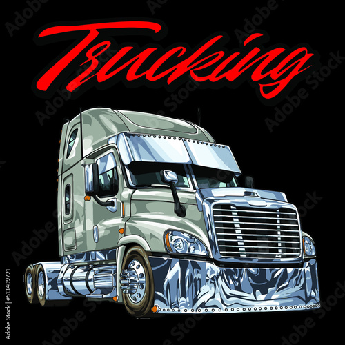 Trucking isolated on black background for poster, t-shirt print, business element, social media content, blog, sticker, vlog, and card. vector illustration.