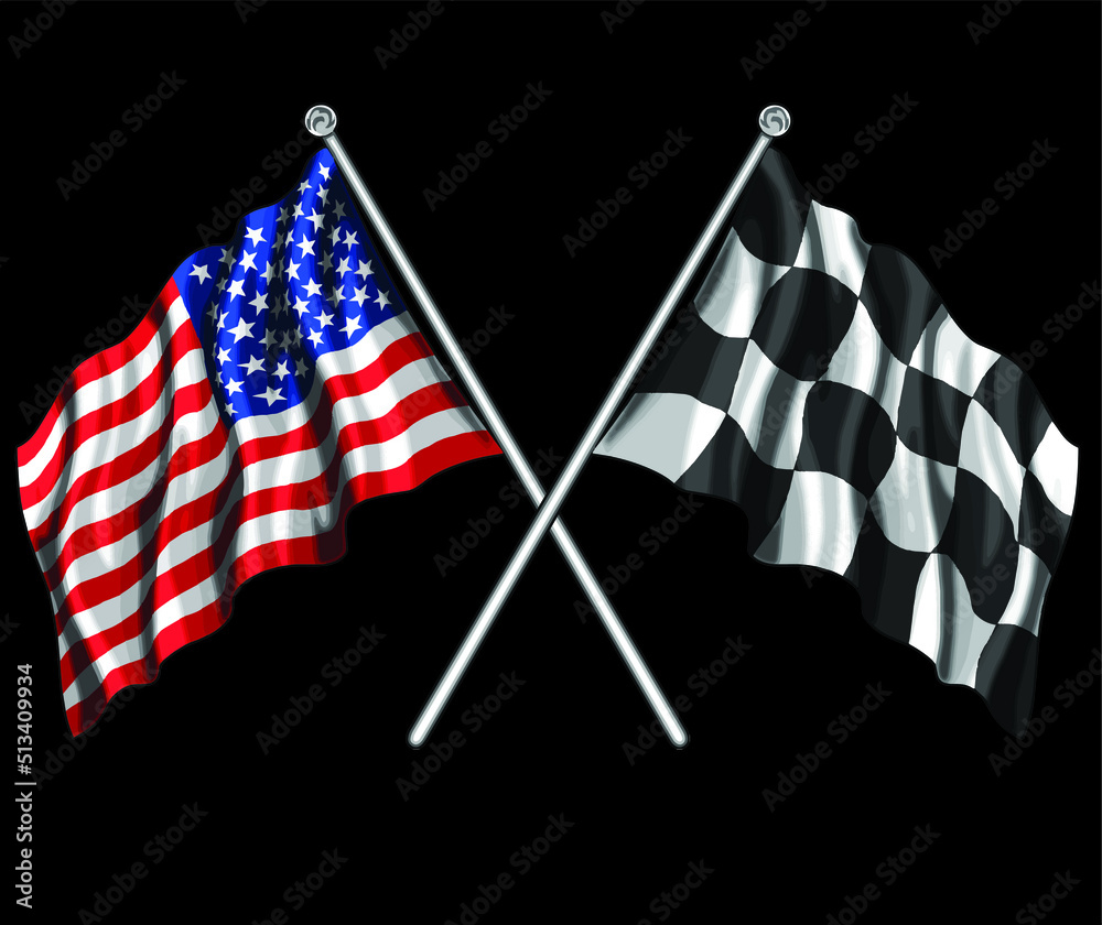 American and racing flag isolated on black background for poster, t