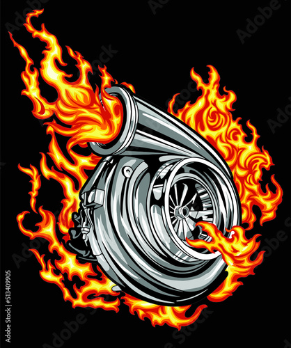 Turbo engine on black background for poster, t-shirt print, business element, social media content, blog, sticker, vlog, and card. vector illustration. photo