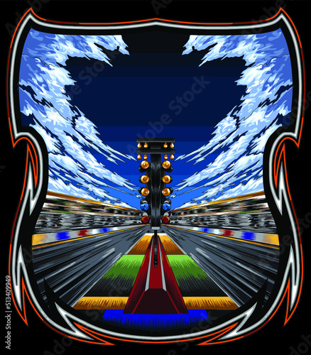drag racing track isolated on black background for poster, t-shirt print, business element, social media content, blog, sticker, vlog, and card. vector illustration. photo