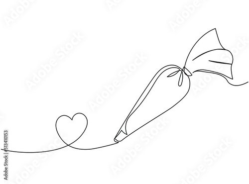 Fototapeta Continuous one line drawing of pastry bag. Vector illustration