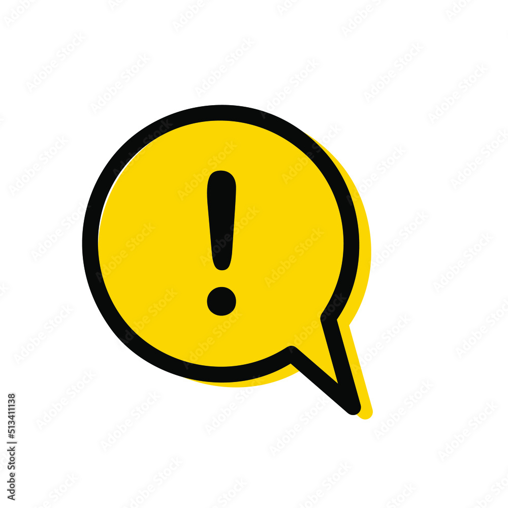 EXCLAMATION MARK IN YELLOW SPEECH BUBBLE. CAUTION ICON. DANGER SIGN. BLACK HAZARD WARNING ATTENTION SYMBOL. EXCLAMATION MARK IN YELLOW SPEECH BUBBLE. CAUTION ICON. DANGER SIGN. BLACK HAZARD WARNING ATTENTION SYMBOL.