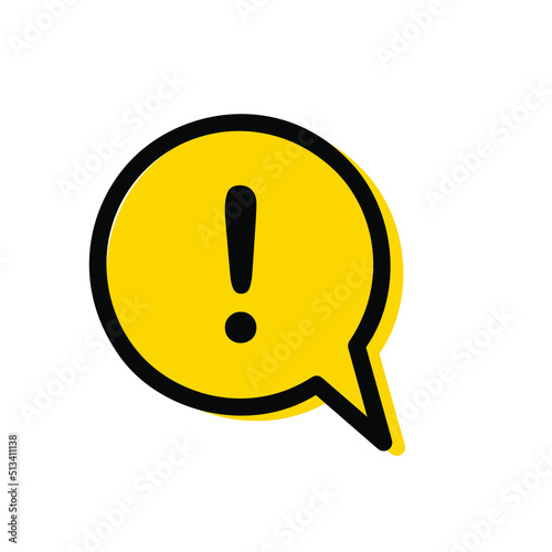 EXCLAMATION MARK IN YELLOW SPEECH BUBBLE. CAUTION ICON. DANGER SIGN. BLACK HAZARD WARNING ATTENTION SYMBOL.