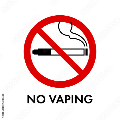 NO VAPING prohibition sign. No symbol, do not sign, circle backslash symbol, nay. Printable sticker, prohibited symbol, dont do it symbol isolated on white. Vector illustration.
