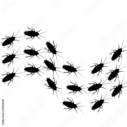 Group of cockroach silhouettes. Isolated on a white background. Get rid of cockroaches as they are very dangerous and dirty. Vector illustration