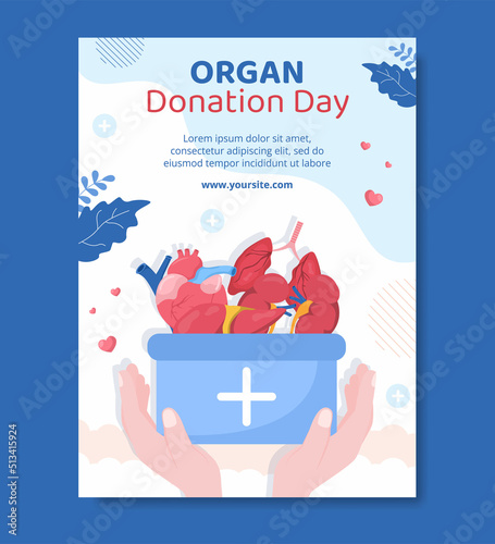 Organ Donation Day Social Media Poster Template Flat Cartoon Background Vector Illustration