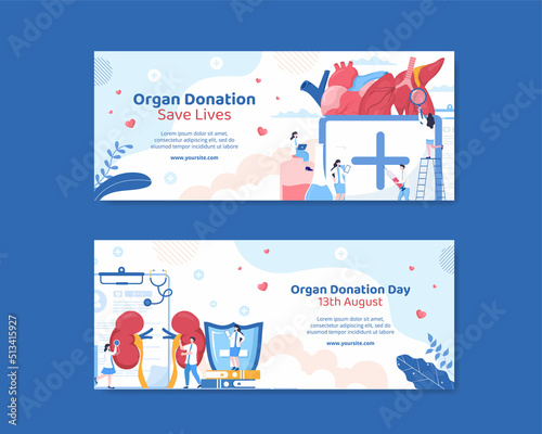 Organ Donation Day Social Media Horizontal Banner Template Flat Cartoon Background Vector Illustration