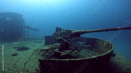 Wallpaper Mural Under water film of the gun torrent of the ship wreck HTMS Sattakut at Ko Tao island - Sail Rock Island in Thailand Torontodigital.ca