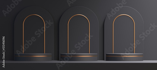 3d podium product mockup with abstract background on black and gold background,3d render illustration