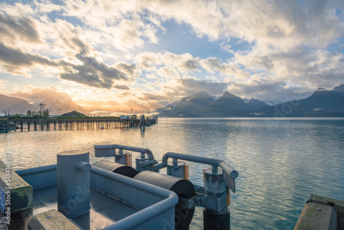 Kelsey Dock or Valdez Ferry Terminal in Valdez, Alaska at sunrise. photo