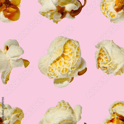 Fototapeta Naklejka Na Ścianę i Meble -  seamless pattern - popcorn. popcorn on a pink background, pattern for designer. packing design background