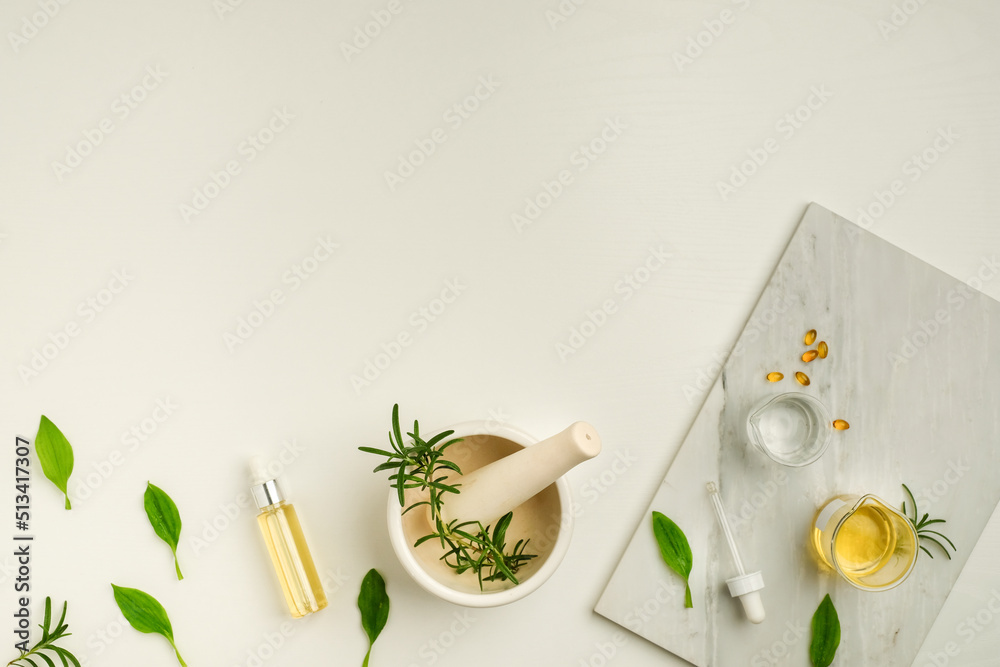 The herbal capsule gel with the crude oil and dropper on white background. The herbal capsule gel with the crude oil and dropper on white background.