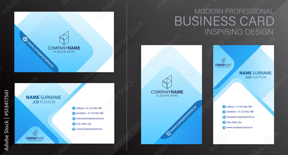 Set of blue and white Modern Corporate Business Card Design Templates, vector eps 10