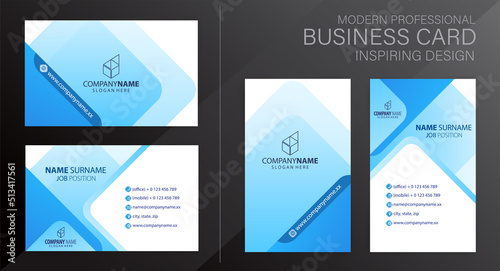 Set of blue and white Modern Corporate Business Card Design Templates, vector eps 10