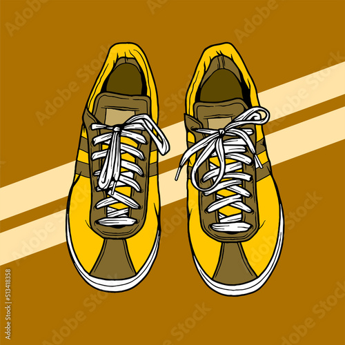 Fashion sneakers illustration in colorful drawings, digital graphics sneakers vector line art isolated, shoe illustration template.