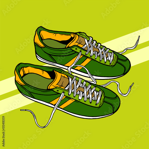 Fashion sneakers illustration in colorful drawings, digital graphics sneakers vector line art isolated, shoe illustration template.