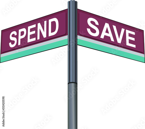 Standing at the Crossroads of Spend and Save: A Metaphorical Journey Through Financial Freedom, Where Each Path Reflects Lifestyle Choices, Discipline.