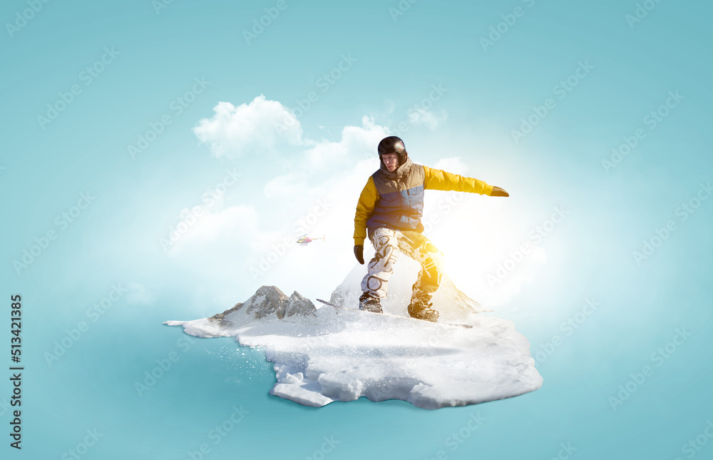 Snowboarder and Alps landscape . Mixed media Snowboarder and Alps landscape . Mixed media