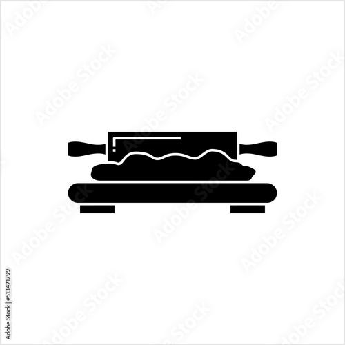 Dough Rolling Icon, Shape And Flatten Dough Rolling With Rolling Pin Icon