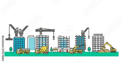 ビルを建設する街並みのベクターイラスト素材／土木／建築／町／都市開発