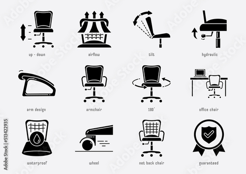 office chair function icon set  (glyph)