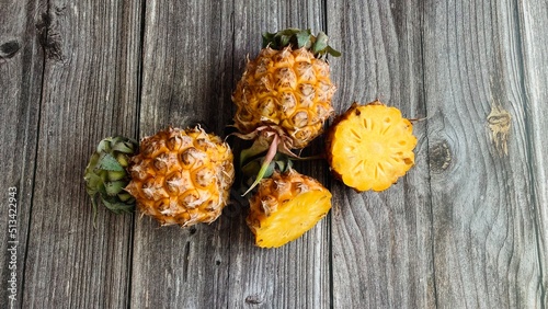 Thai fruit pineapple on a wooden table