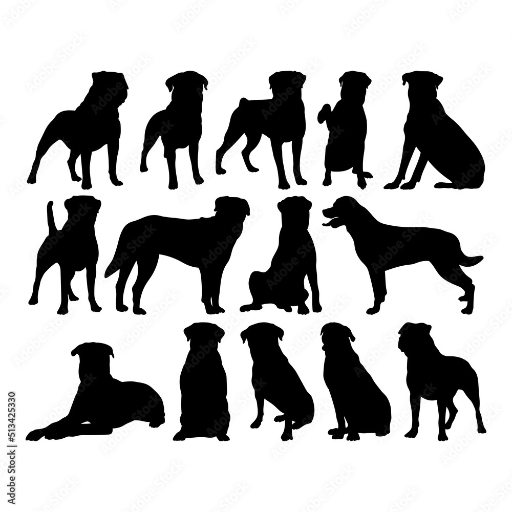Rottweiler dog set silhouette for cutting isolated.