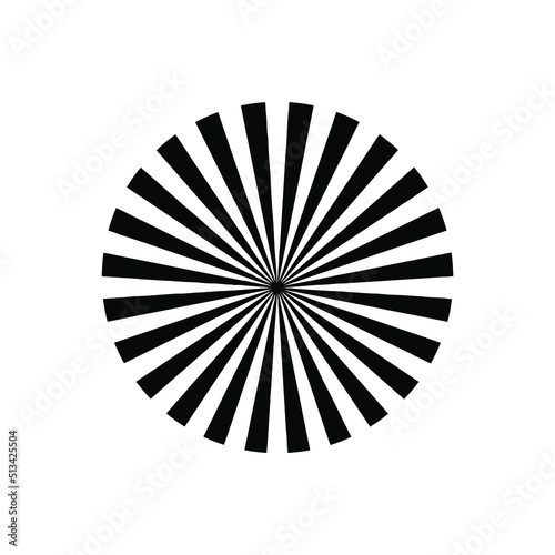 Rays  beams element. Sunburst  starburst shape on white. Radiating  radial  merging lines. Abstract circular geometric shape.