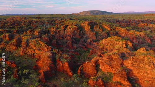 Pushing in version of Aerial video footage of Hidden Valley, Mirima National Park, Kununurra, Western Australia photo