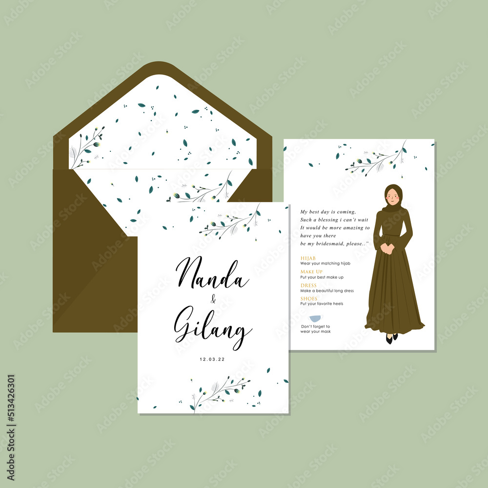 simple white and leaf wedding invitation with amplop template design