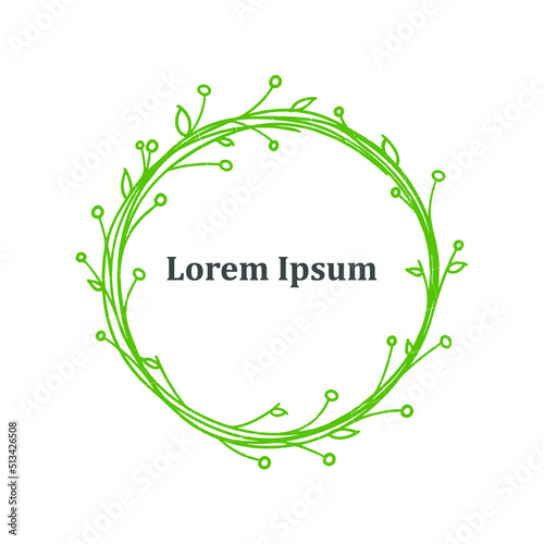 Wonderful floral wreath with twigs, berries, leaves. Plant border, elegant template for holiday design. Round frame for logo, tag, congratulations, home decor