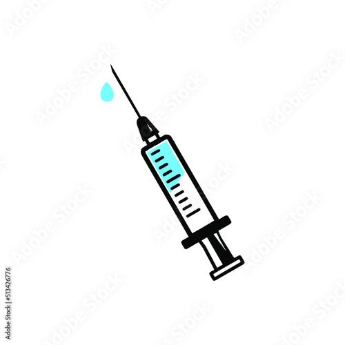 Vaccination vector icon. Style is bicolor flat symbol, blue and gray colors, rounded angles, white background