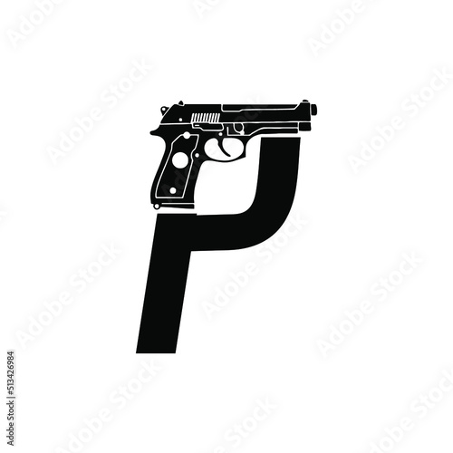 Pistol or gun concept P logo letter