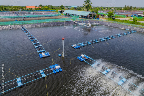 Aerial view of the shrimp pond.  
The Shrimp farming in thailand 