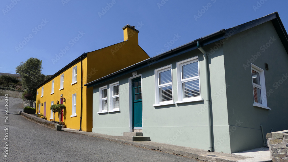 Colourful painted houses on a mountain village Ireland Colourful painted houses on a mountain village Ireland