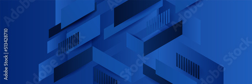 Blue abstract vector long banner. Minimal background with arrows circles geometric shapes and copy space for text. Facebook cover, web banner