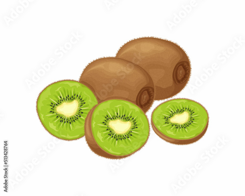 Kiwi fruit. Ripe kiwi. Image of a ripe kiwi fruit. Vitamin fruit. Organic vegetarian products. Vector illustration isolated on a white background