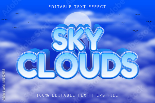 Sky Clouds Editable Text Effect 3 Dimension Emboss Modern Style