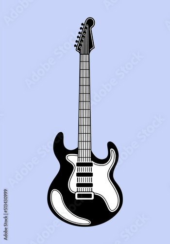 Vector electric guitar. Doodle style.Graphic musical instrument.Isolated element on blue background.