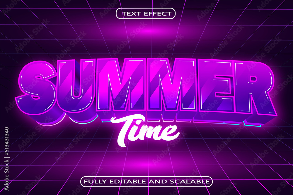 Summer Time Editable Text Effect 3 Dimension Emboss Neon Style