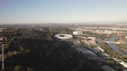 Rome, Italy : Aerial drone view of The Stadio Olimpico is the home stadium of city football clubs playing in Serie A, the Roma and Lazio. photo