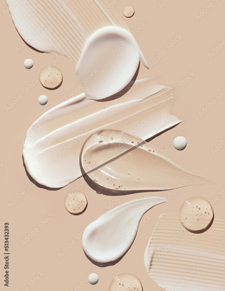 cosmetic smears of creamy texture on a pastel beige background	
 - obrazy, fototapety, plakaty 