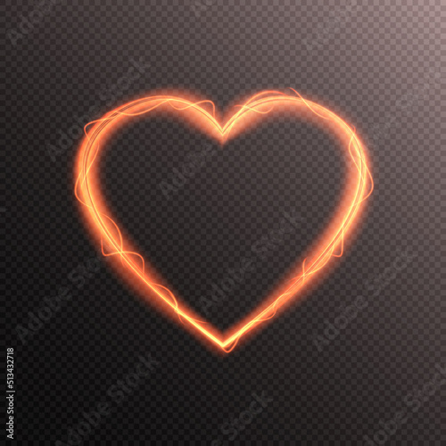 Glowing heart isolated on transparent background. Neon heart for holiday cards  banners  invitations
