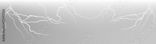 Realistic lightning on a transparent background. Bright electrical discharge.